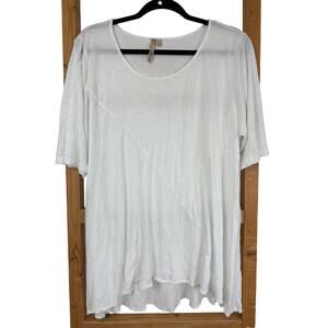 Comfy USA White Scoop Neck Short Sleeve  Crinkle Rayon Blend Top Size XL